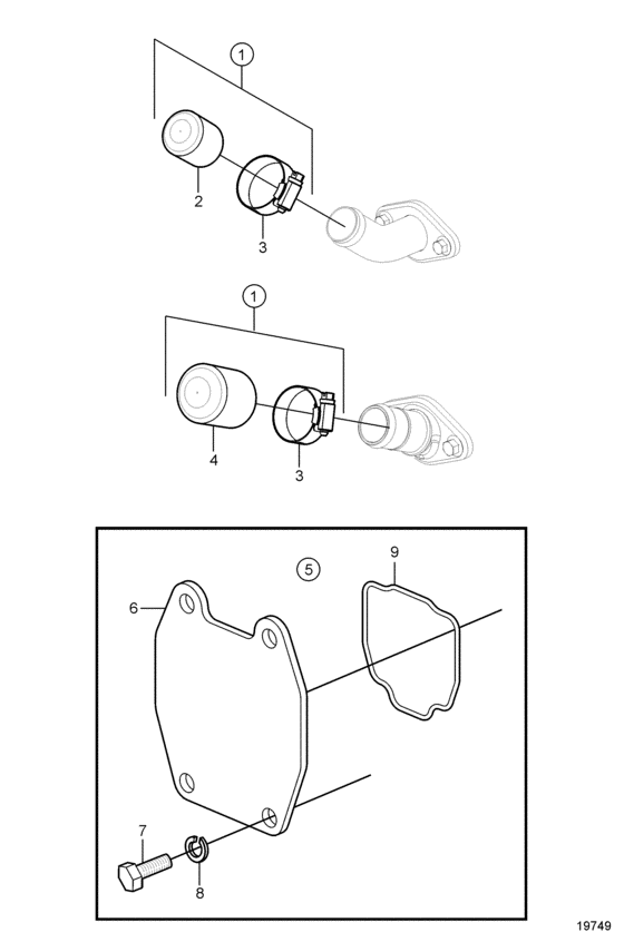 Схема узла Water And Exhaust Block Off Kits Для Volvo Penta Sx-M