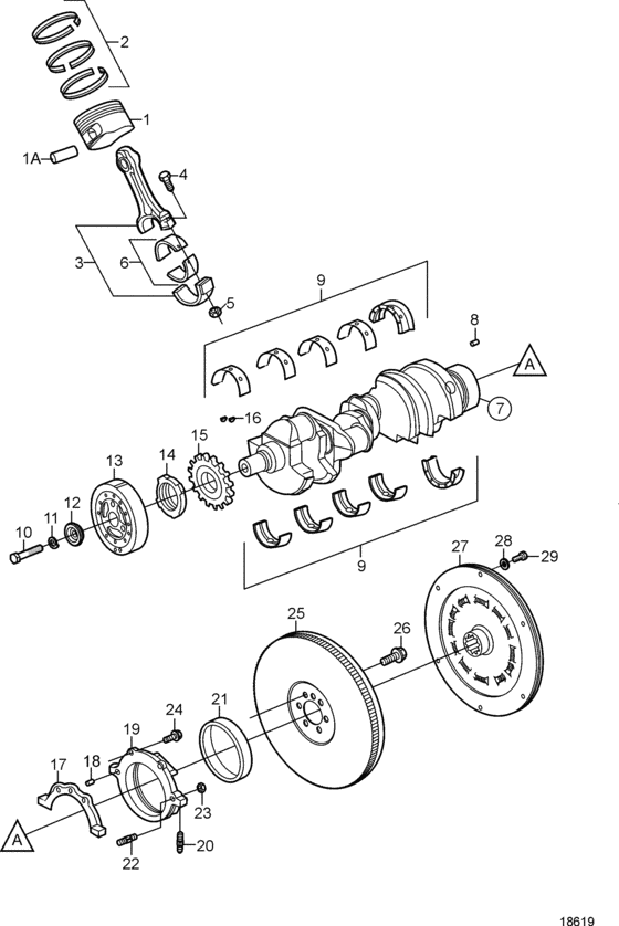 Схема узла Crankshaft And Related Parts Для Volvo Penta 5.7Gxii-C