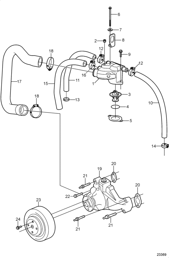 Схема узла Circulation Pump And Thermostat Для Volvo Penta 4.3Gl-G