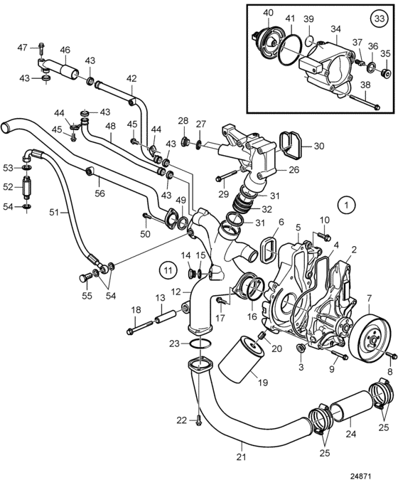 Схема узла Cooling Water Pump And Thermostat Housing Для Volvo Penta D13B-A Mp