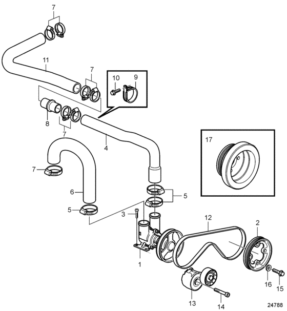 Схема узла Seawater Pump And Hoses Для Volvo Penta D3-150I-D