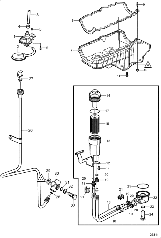 Схема узла Oil Pan And Oil Pump, Early Для Volvo Penta 4.3Gxi-J