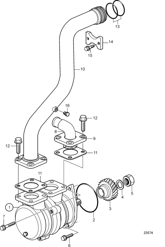 Схема узла Sea Water Pump With Bronze Impeller Для Volvo Penta Tamd165A-A