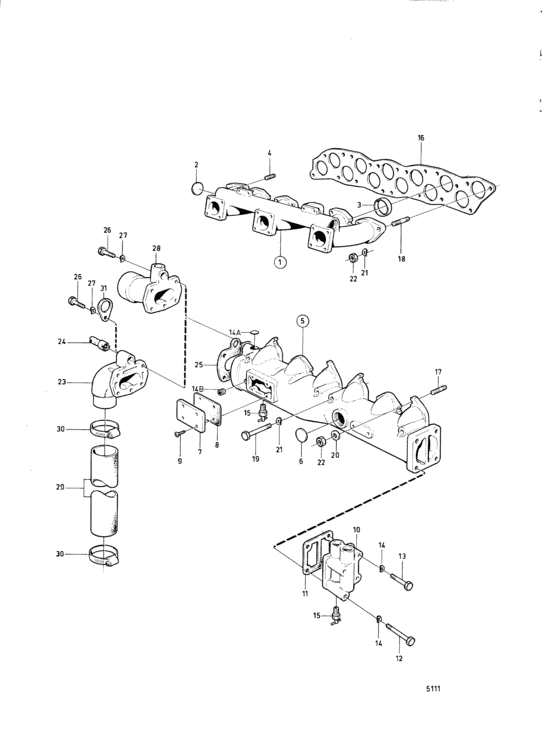 Схема узла Induction- And Exhaust Manifold: A Для Volvo Penta Aq165A