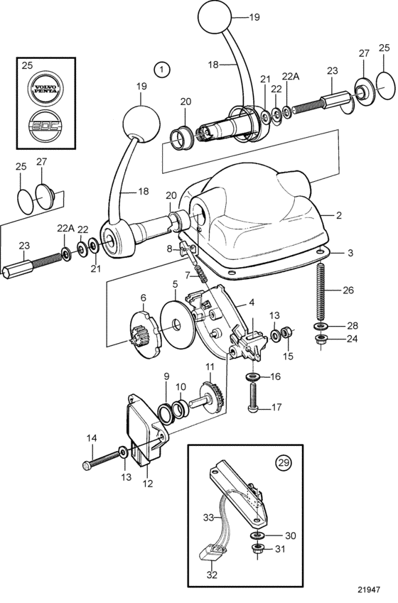 Схема узла Electronic Control, Top Mount, With Neutral Switch Для Volvo Penta 5.0Gxice-M