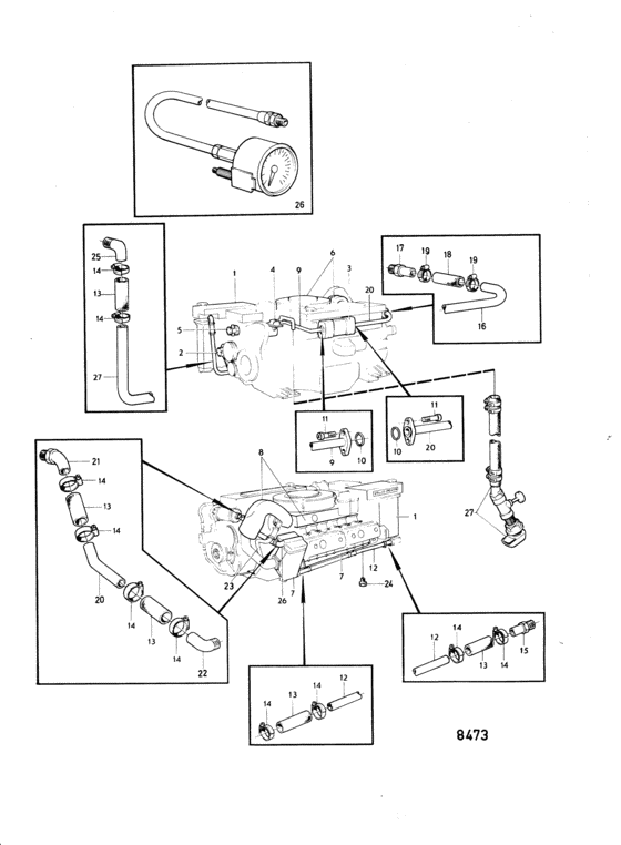 Схема узла Cooling System, Induction And Exhaust Manifold.: A Для Volvo Penta Thamd70C
