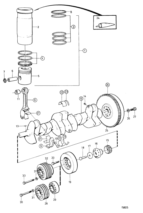 Схема узла Crank Mechanism: A Для Volvo Penta Tamd122P-A