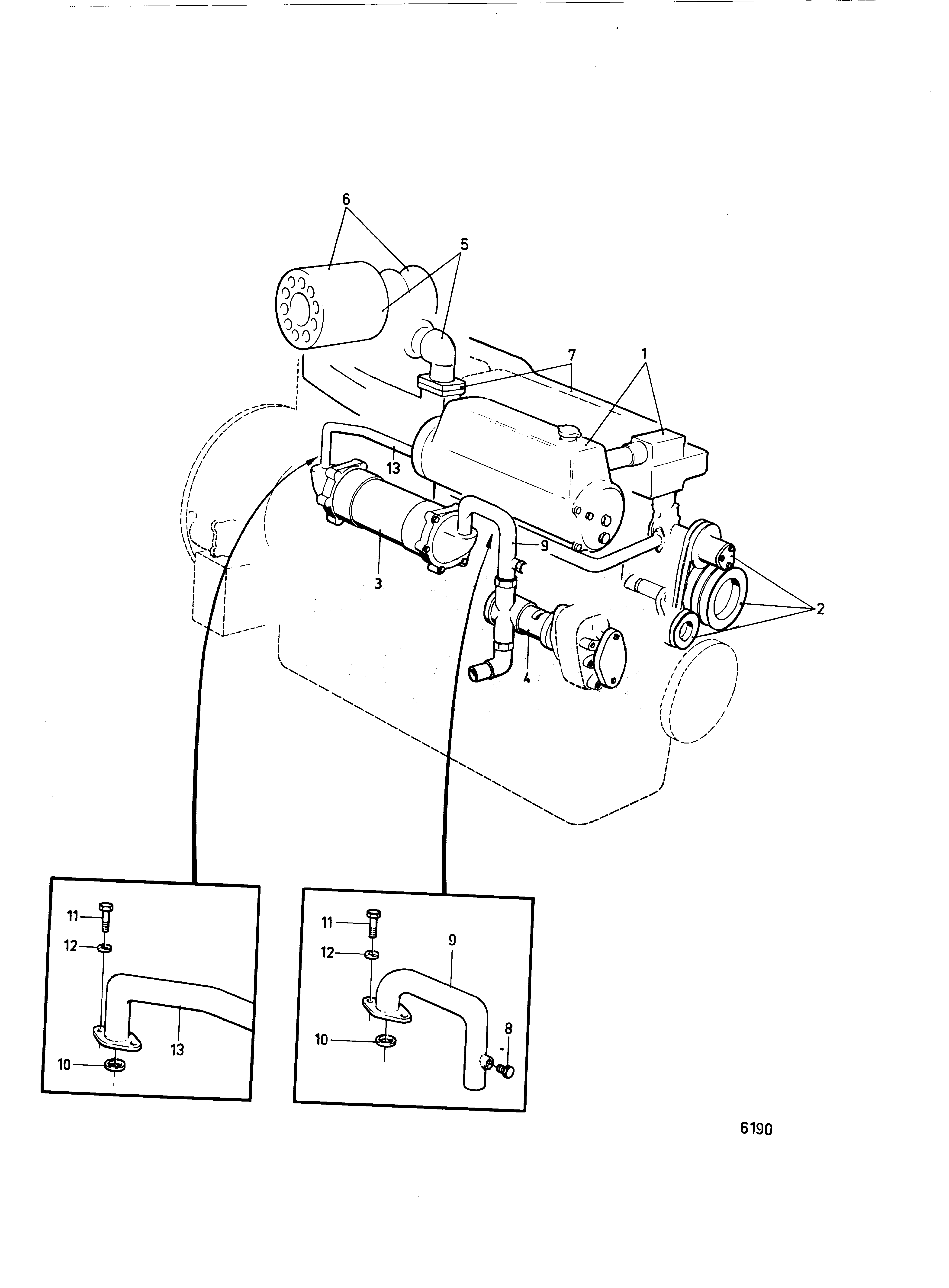 Схема узла Cooling System With Tube Heat Exch.induction And Exhaust Manifold