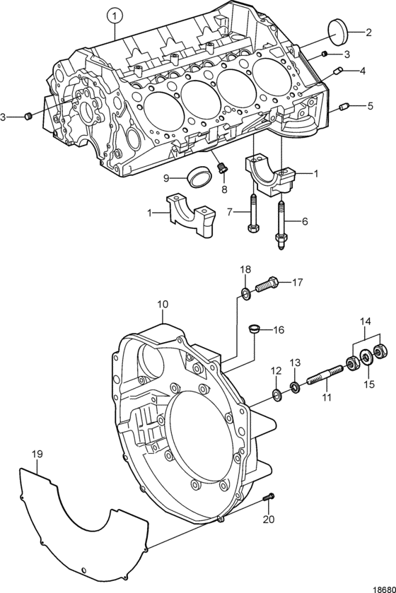Схема узла Cylinder Block And Flywheel Housing Для Volvo Penta 5.7Gii-B