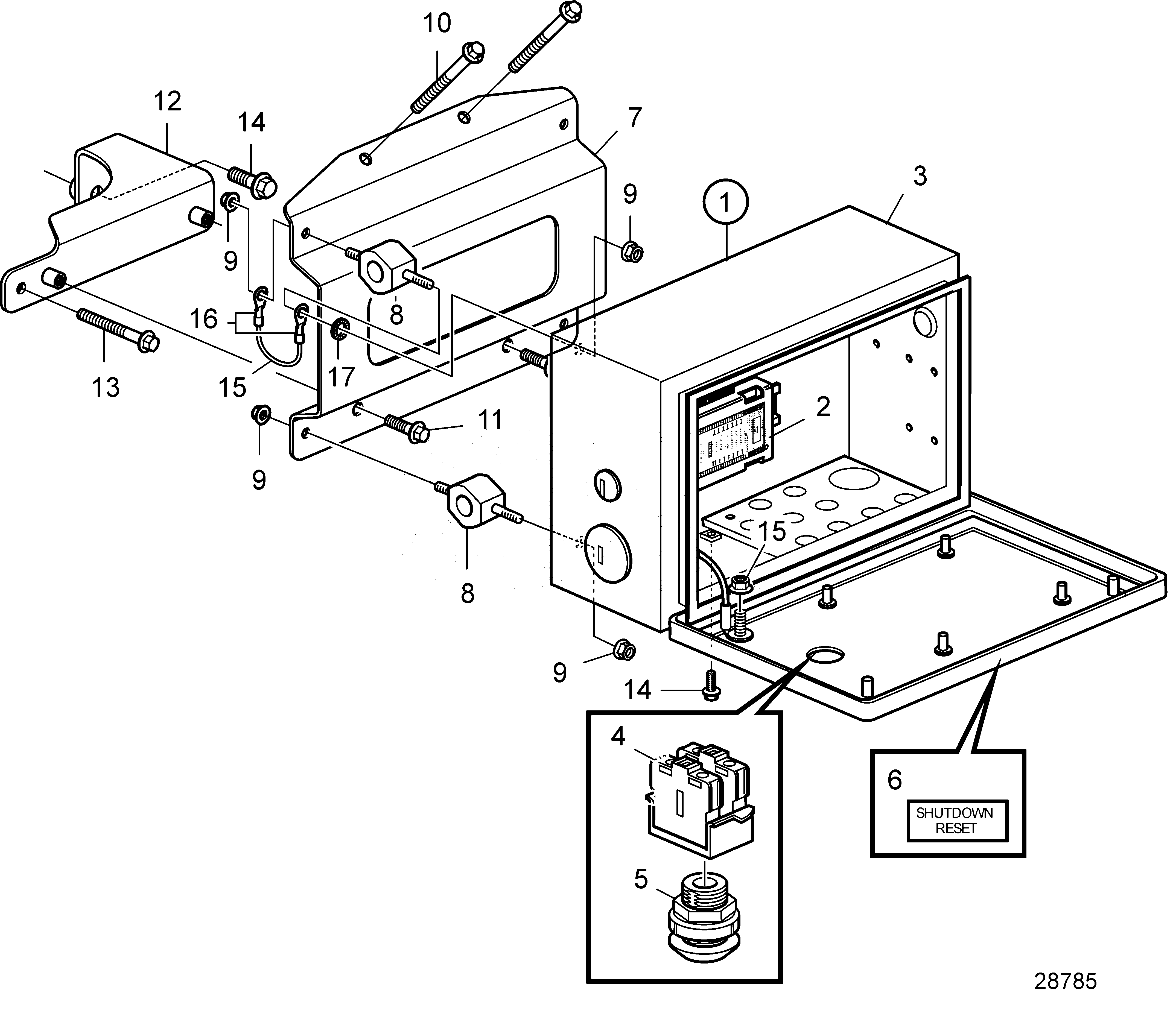 Схема узла Electrical System. Shutdown Unit, Engine Mounted