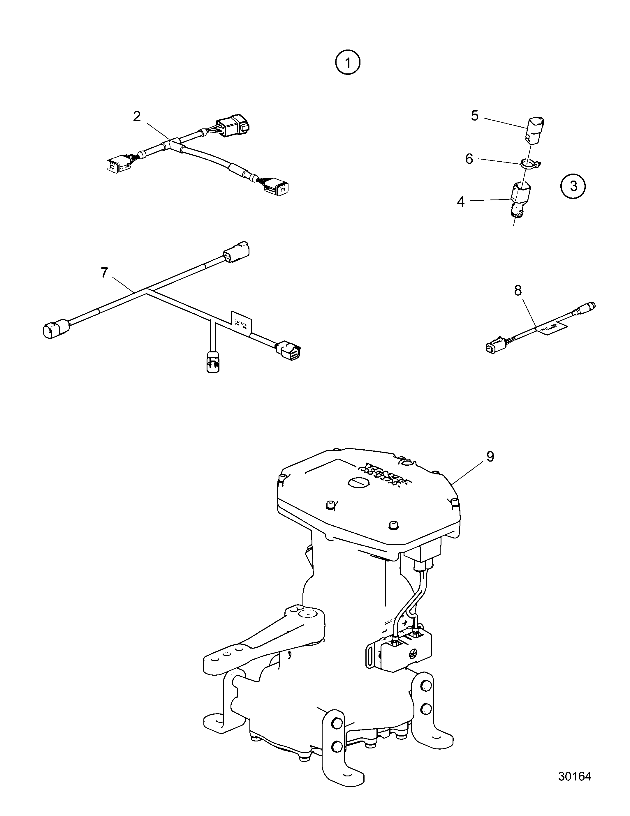 Схема узла Electrical Inboard Steering Kit, Single, Evc 2.0