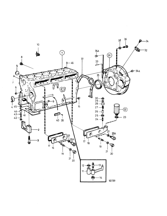 Схема узла Cylinder Block And Flywheel Casing Для Volvo Penta D41A