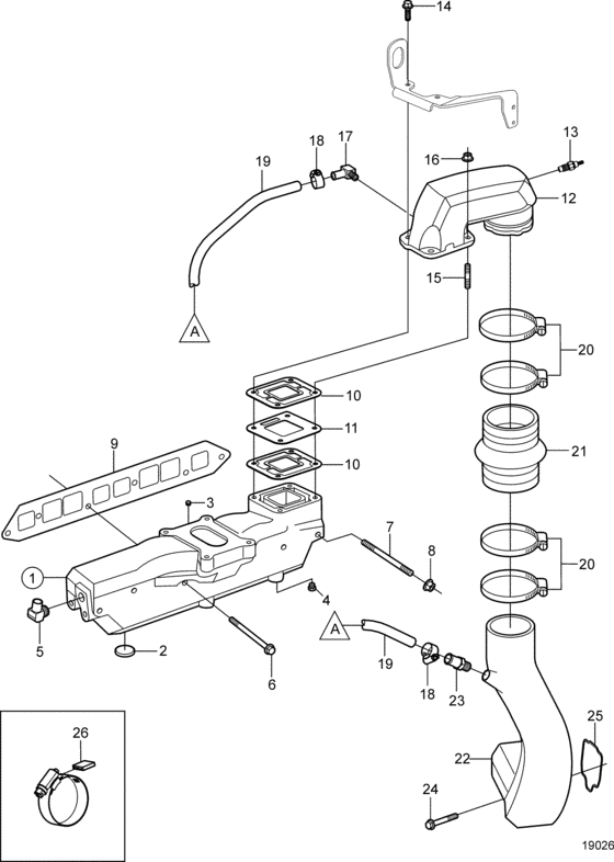 Схема узла Intake And Exhaust Manifold Для Volvo Penta 3.0Gsp-B