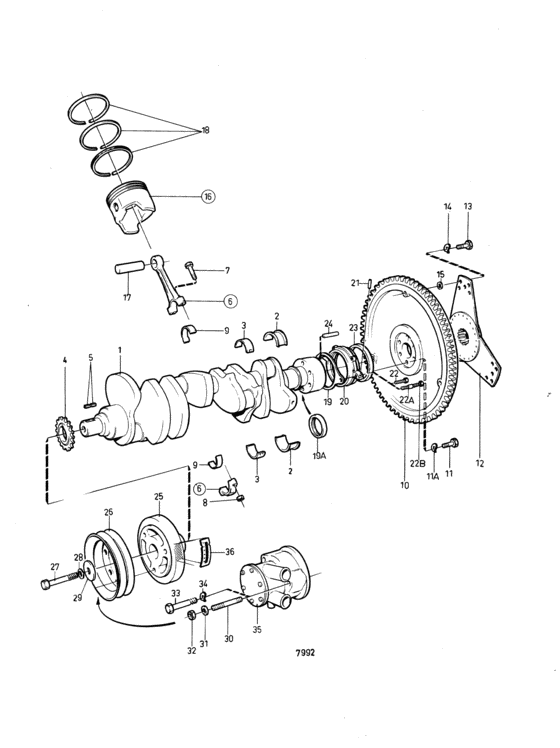 Схема узла Crankshaft And Related Parts: Bb260B Mo58297- Для Volvo Penta Bb260B