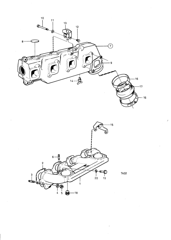 Схема узла Induction- And Exhaust Manifold: A Для Volvo Penta Aq151A
