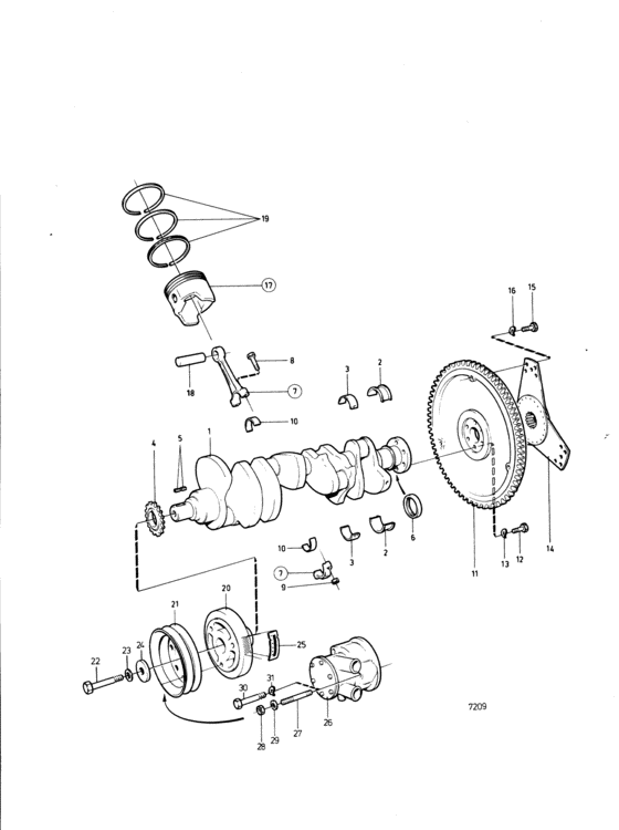 Схема узла Crankshaft And Related Parts Для Volvo Penta Aq225D