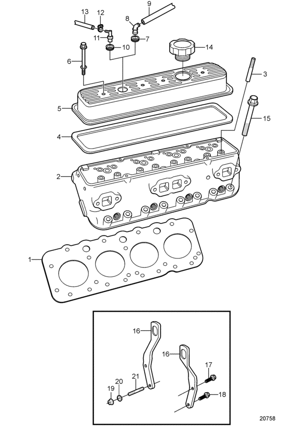 Схема узла Головка Цилиндра Для Volvo Penta 5.7Gsii-A