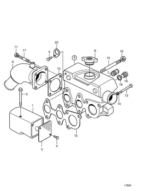 Схема узла Induction And Exhaust Manifold Для Volvo Penta Md2010C