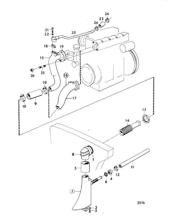 Схема узла Outer Exhaust Line Для Volvo Penta Md1B