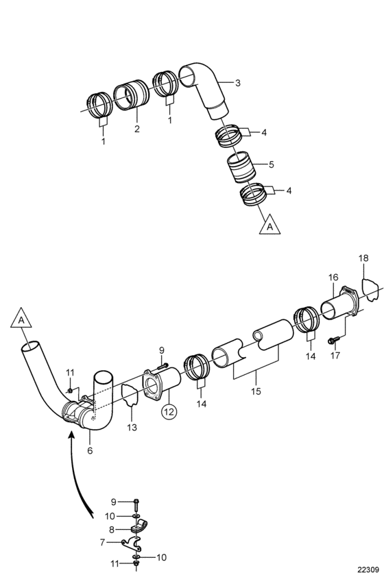 Схема узла Jackshaft Connecting Components, 4.3L Для Volvo Penta Xhp-Blt
