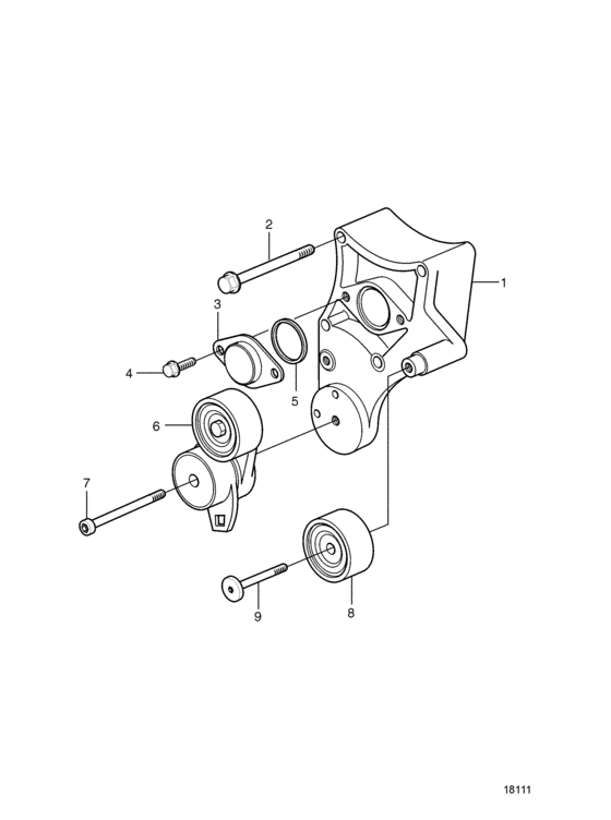 Схема узла Belt Transmission And Belt Tensioner Device Для Volvo Penta D12D-A Mg