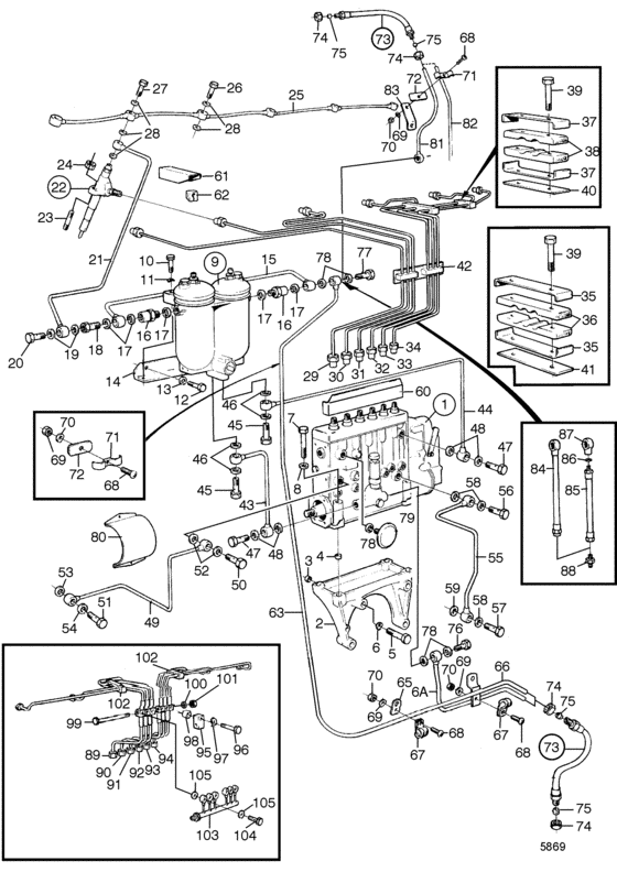 Схема узла Fuel System, Classed Engine Spec867096, 867097, 867189, 867589: A Для Volvo Penta Md120A