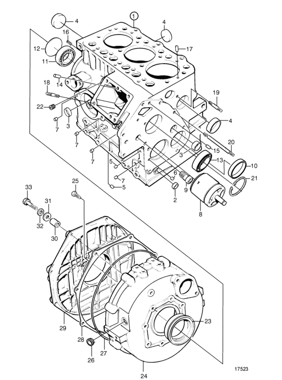 Схема узла Cylinder Block And Flywheel Housing Для Volvo Penta Md2020C
