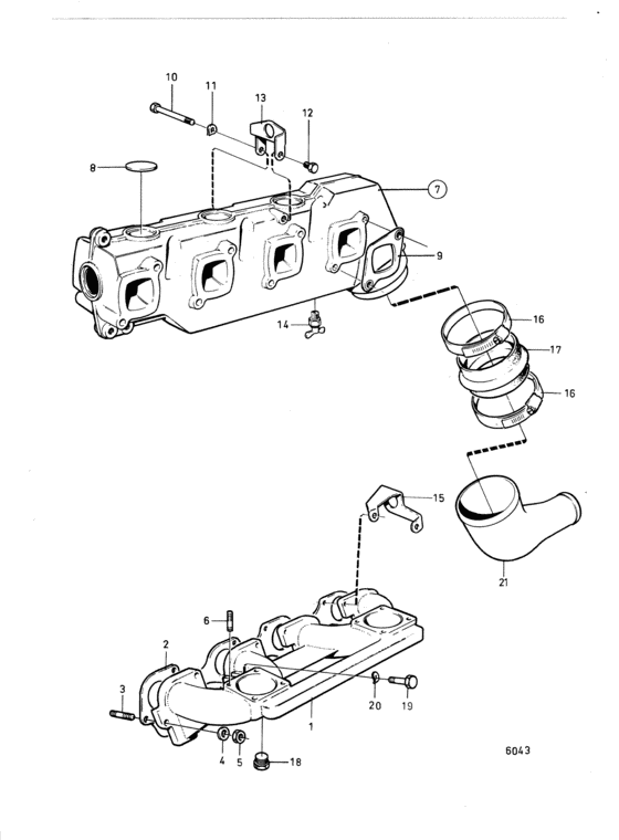 Схема узла Induction- And Exhaust Manifold: A Для Volvo Penta Aq145A