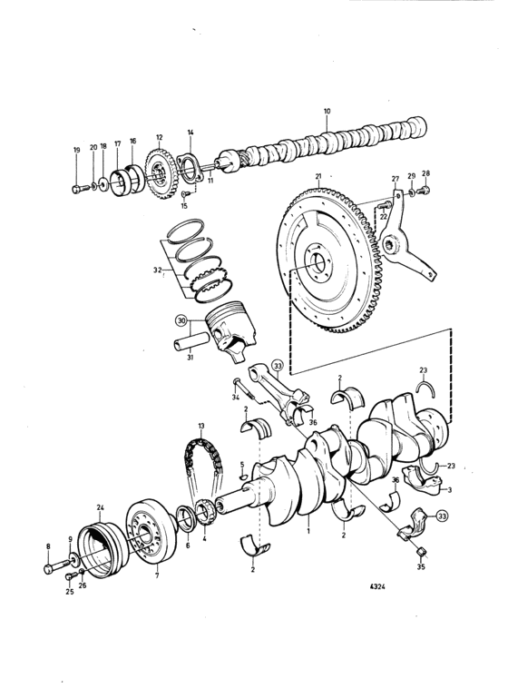 Схема узла Crankshaft And Related Parts: Aq240A-76 Для Volvo Penta Aq240A