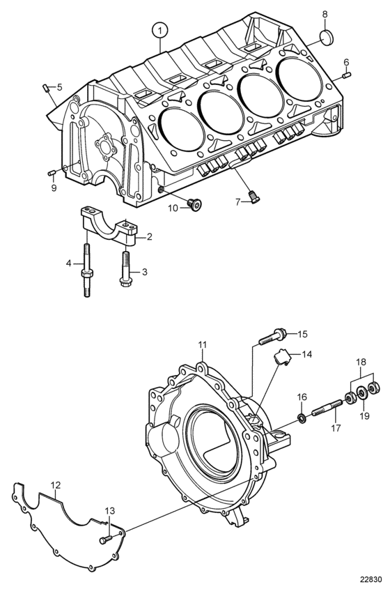 Схема узла Cylinder Block And Flywheel Housing Для Volvo Penta 8.1Gxi-Cf