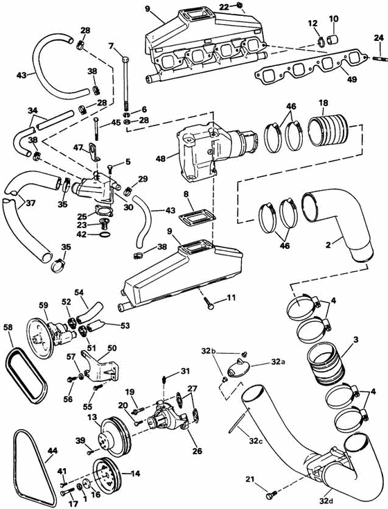 Схема узла Exhaust And Cooling Для Volvo Penta 7.4Glpncs