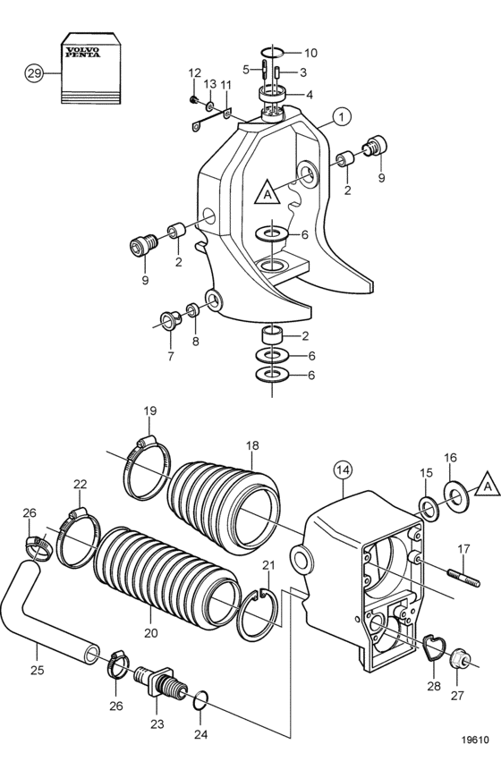 Схема узла Gimbal Ring And Pivot Housing Для Volvo Penta Sx-Mda