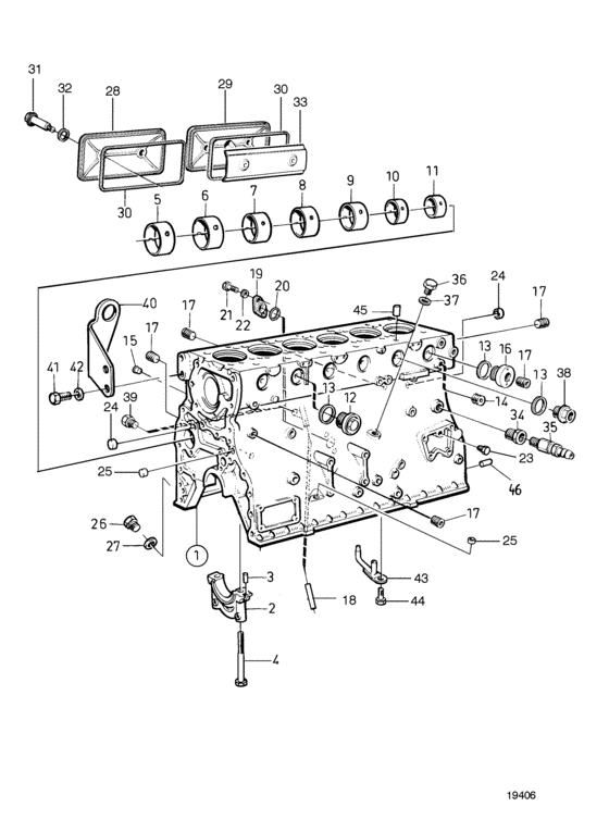 Схема узла Cylinder Block: B Для Volvo Penta Tamd122P-C