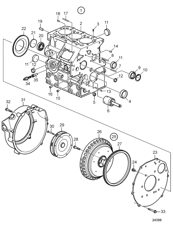 Схема узла Cylinder Block And Flywheel Housing Для Volvo Penta D1-20F