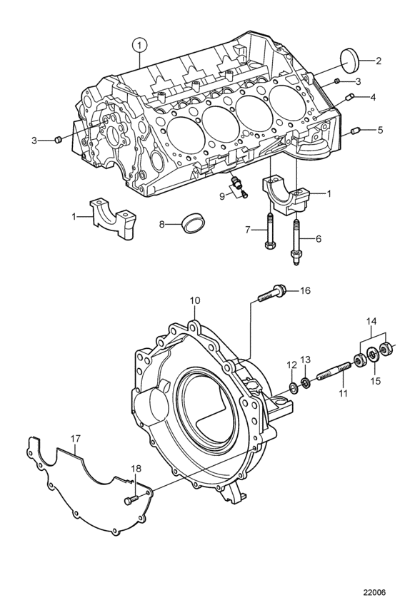 Схема узла Cylinder Block And Flywheel Housing Для Volvo Penta 5.0Gl-E