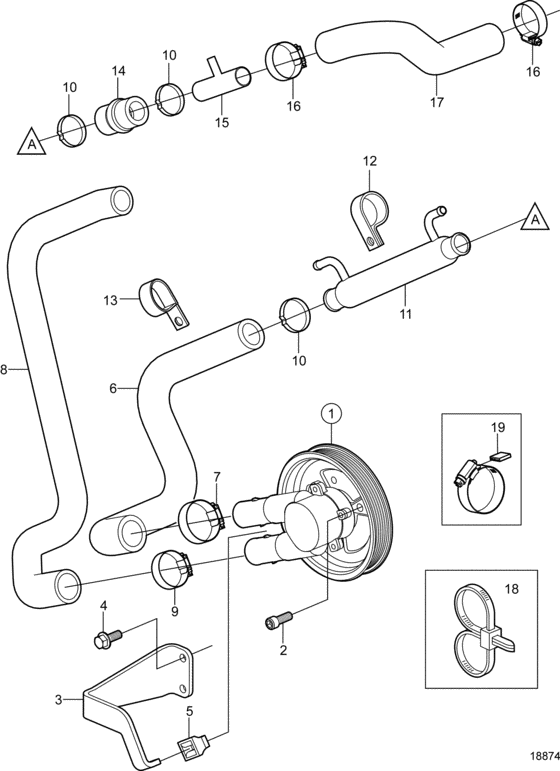 Схема узла Seawater Pump And Hoses Для Volvo Penta 4.3Osi-B