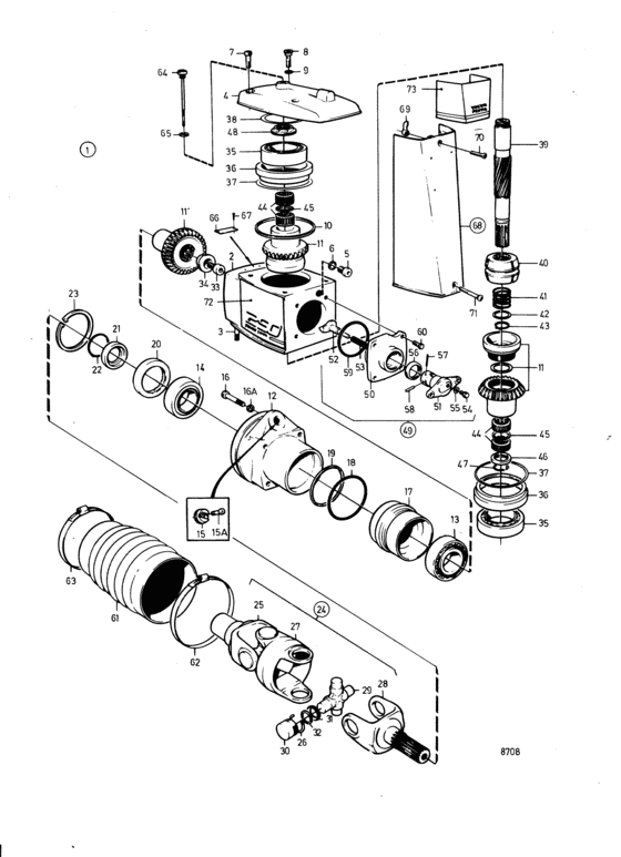 Схема узла Upper Gear Unit Для Volvo Penta Aq151A