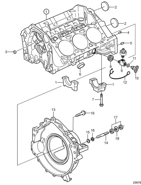 Схема узла Cylinder Block And Flywheel Housing Для Volvo Penta 4.3Gxie-M