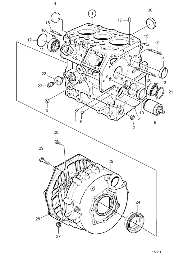 Схема узла Cylinder Block And Flywheel Housing Для Volvo Penta Md2030A