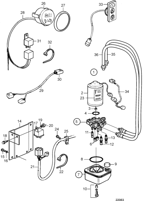 Схема узла Hydraulic Pump And Trim Instrument Для Volvo Penta Dpx