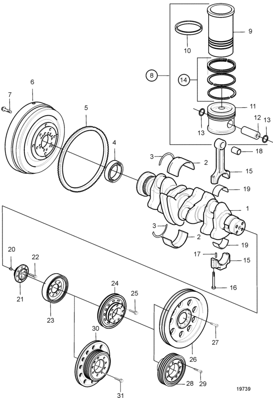 Схема узла Crank Mechanism Для Volvo Penta D5A-A T