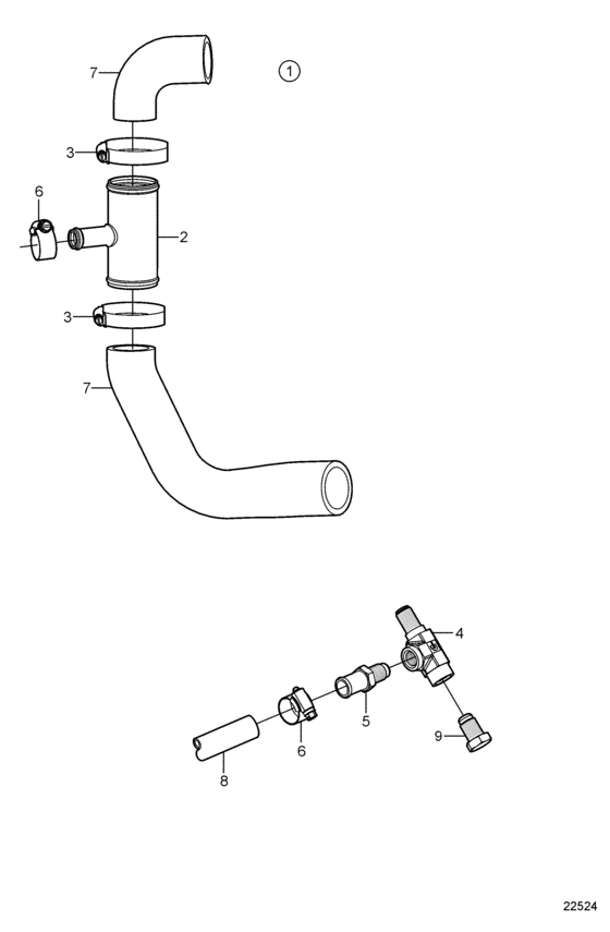 Схема узла Hot Water Outlet, Seawater Cooled Для Volvo Penta 8.1Gi-G