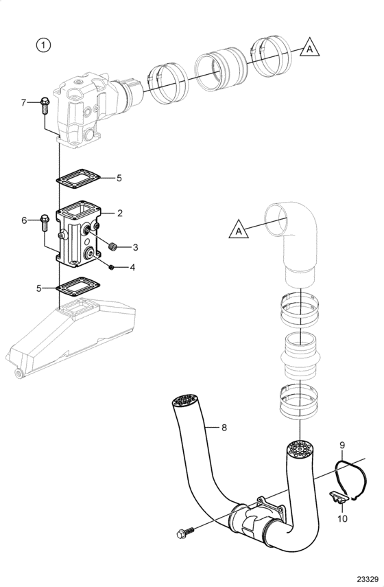 Схема узла Exhaust, 6\'\' Risers Для Volvo Penta 5.7Gi-G