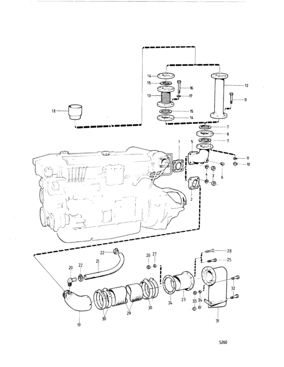 Схема узла Exhaust Bend, Hose And Silencer Для Volvo Penta Tamd60B