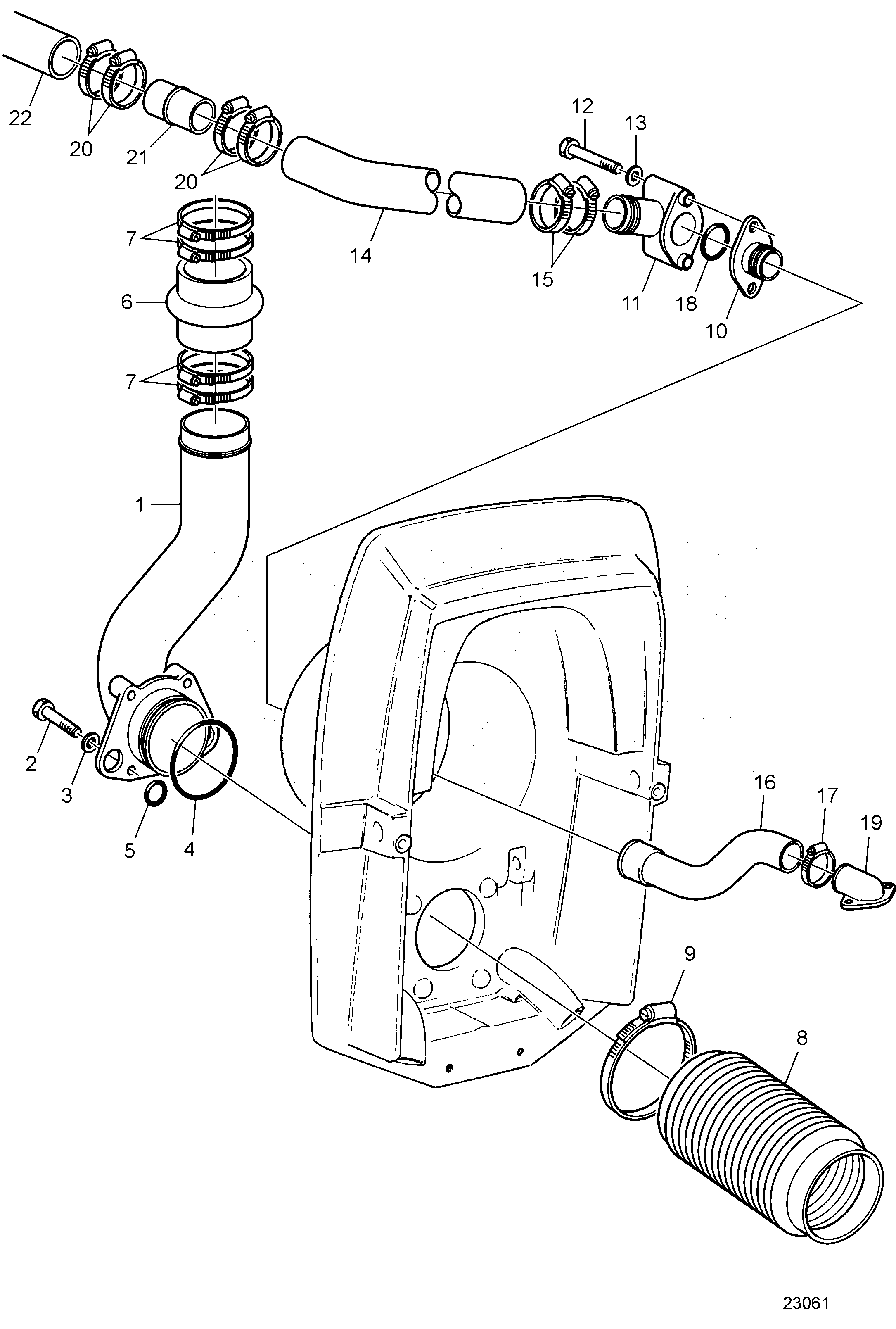 Схема узла Входной Патрубок Охлаждающей Воды И Выхлопных Газов