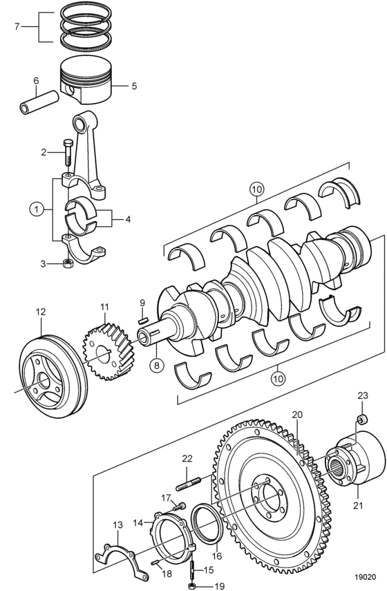 Схема узла Crankshaft And Related Parts Для Volvo Penta 3.0Gsp-B