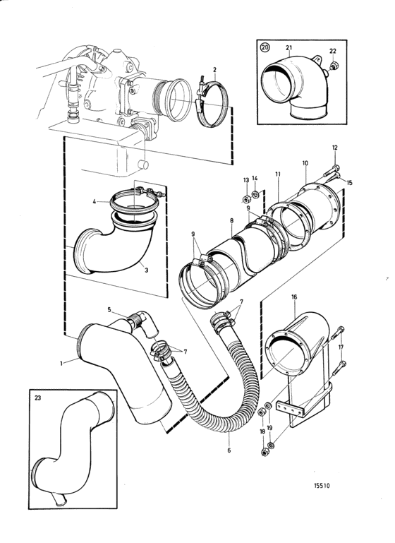 Схема узла Water Cooled Exhaust Line 5\'\'(127) Incl. Exh.riser Для Volvo Penta Tamd72A