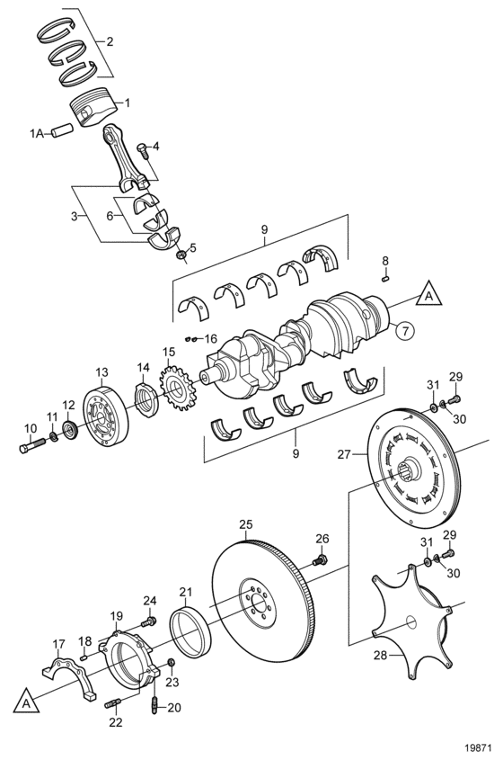 Схема узла Crankshaft And Related Parts Для Volvo Penta 5.7Gxii-F