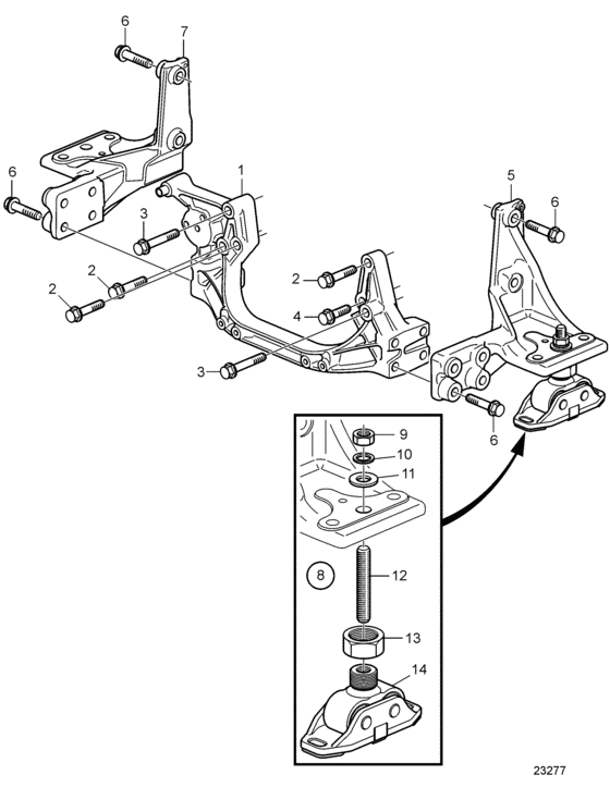 Схема узла Flexible Engine Suspension, Front Для Volvo Penta D16C-A Mh