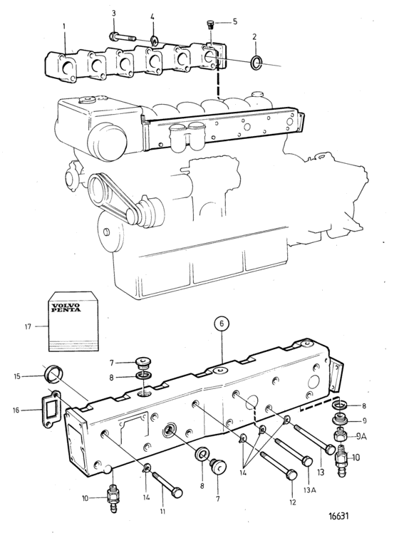 Схема узла Induction And Exhaust Manifold Для Volvo Penta Tmd122A